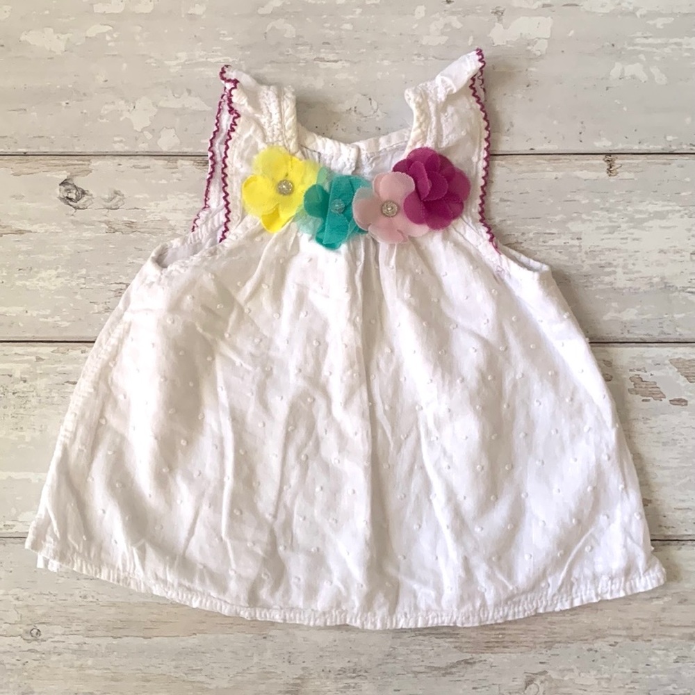 Baby Girl 12-18m Floral Tank Top White Purple Flowers Sleeveless Shirt 12m 18m